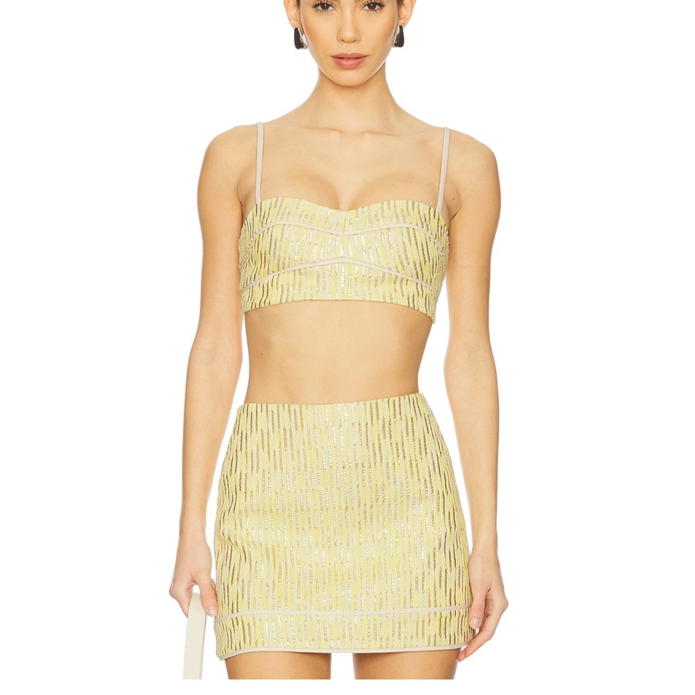 Yellow Sequin Mini Skirt & Crop Top